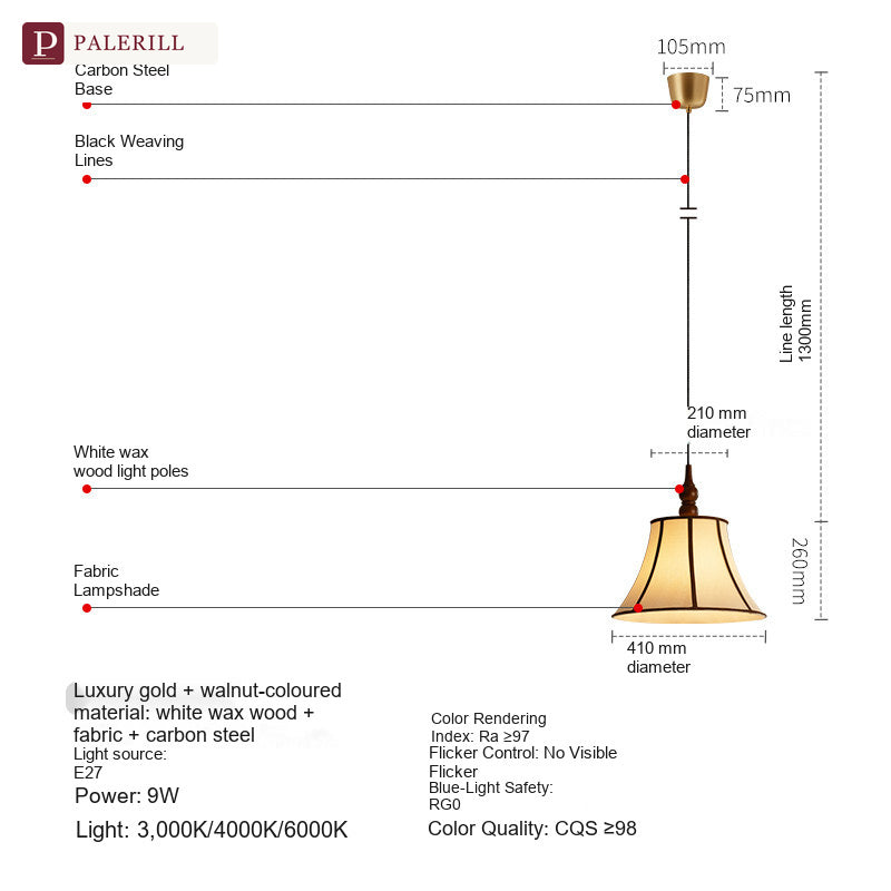 PALERILL | Mid-Century Fabric Dining Pendant Light