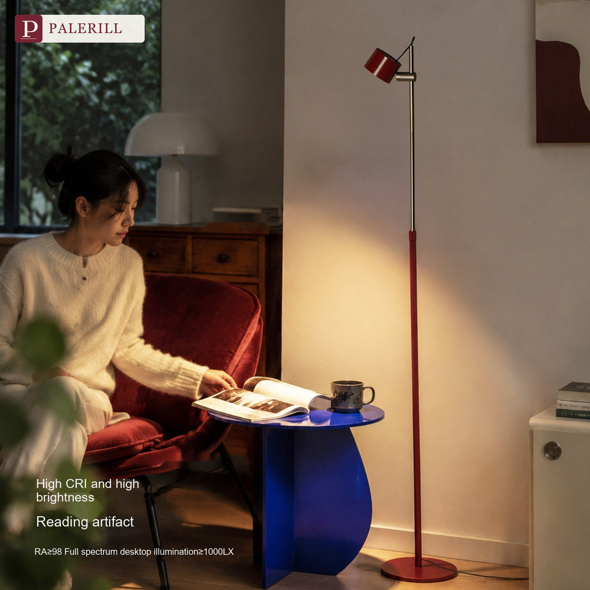 PALERILL | Red-Hood Adjustable Reading Floor Lamp