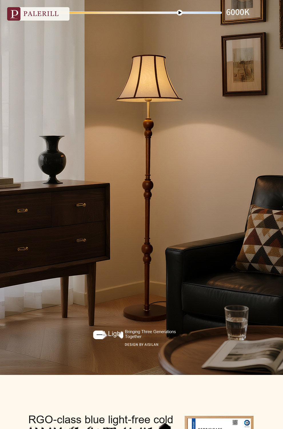 PALERILL | French Vintage Solid Wood Floor Lamp