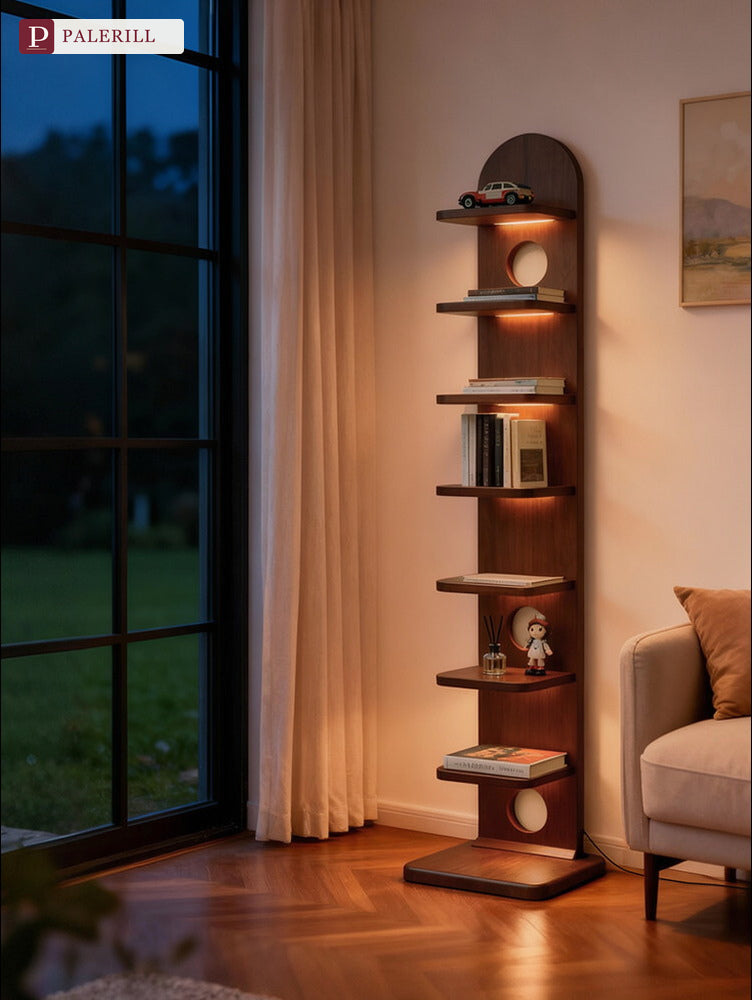 PALERILL | Vintage Solid Wood Bookshelf Floor Lamp