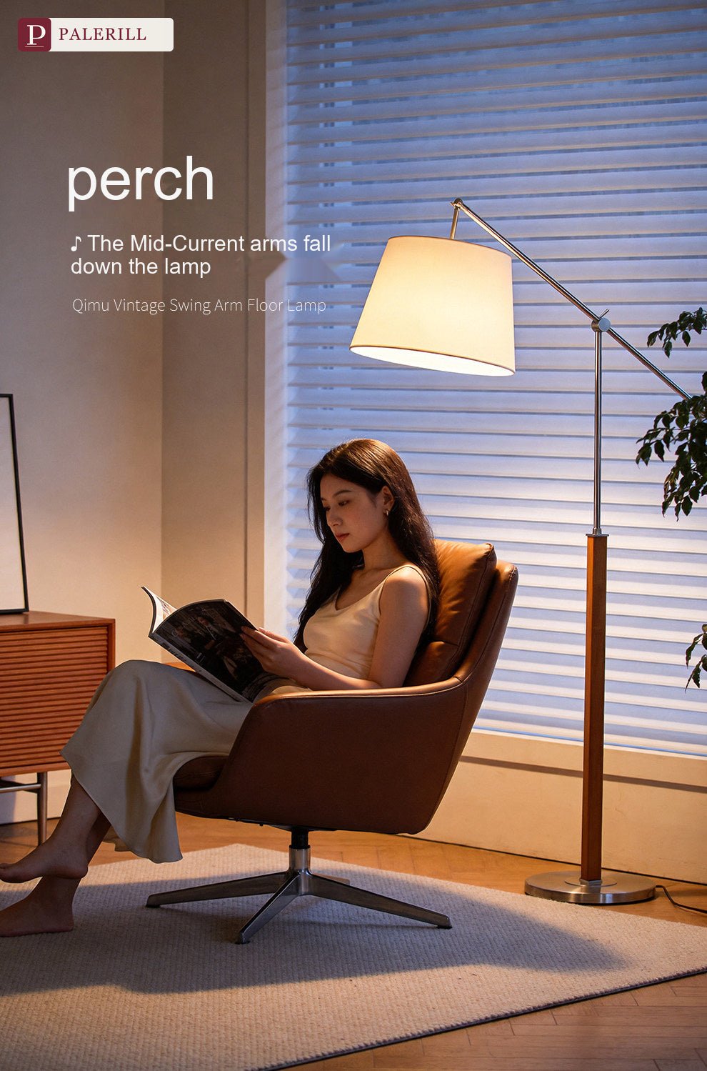 PALERILL | Mid-Century Solid Wood Swing-Arm Reading Lamp