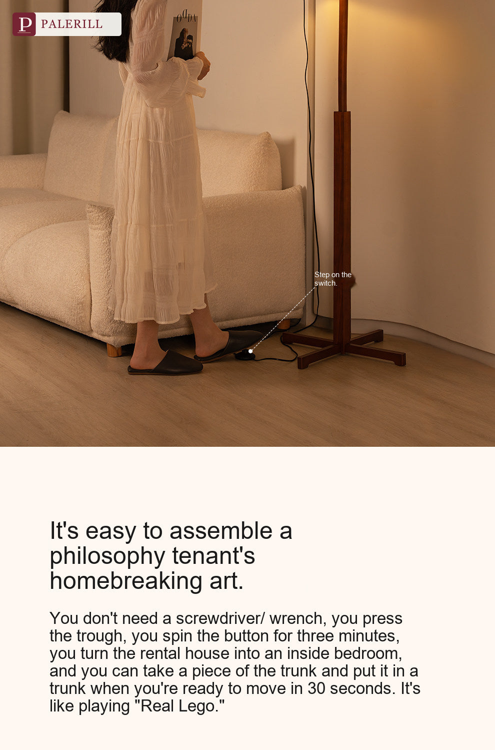 PALERILL | Mid-Century Solid Wood Floor Lamp, Oriental Minimalist