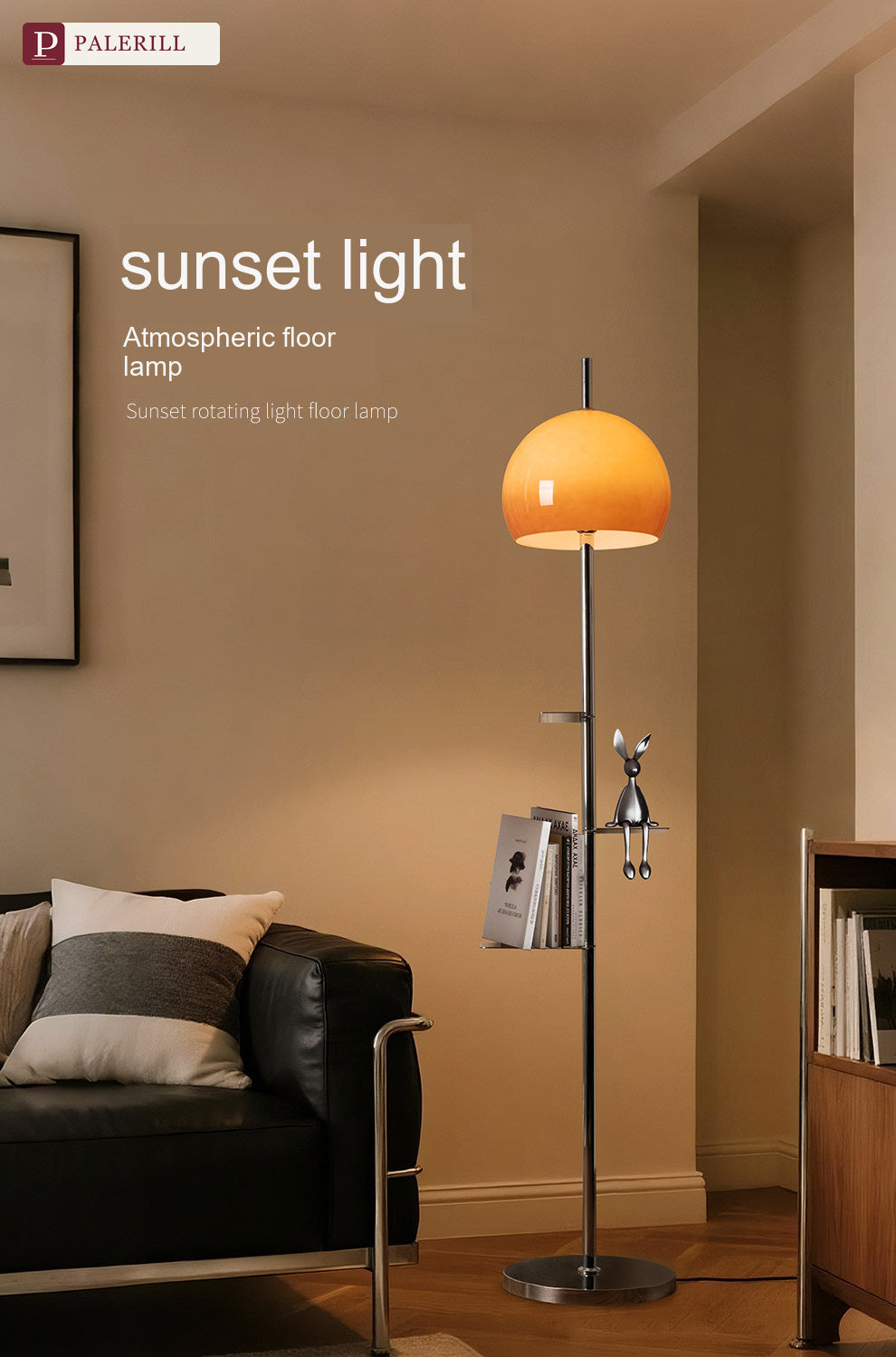 PALERILL | Mid-Century Floor Lamp with Storage Shelf