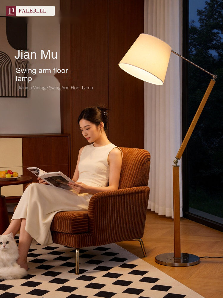 PALERILL | Mid-Century Solid Wood Swing-Arm Floor Lamp
