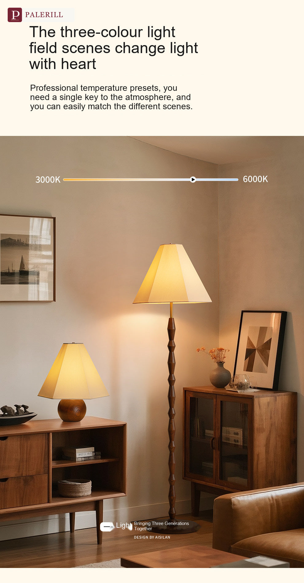 PALERILL | Bauhaus Solid Wood Dimmable Floor Lamp