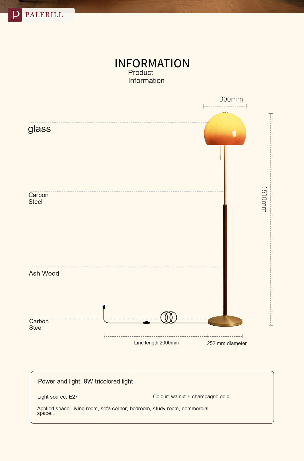 PALERILL | Vintage Sunset Mushroom Floor Lamp in Cream Glass