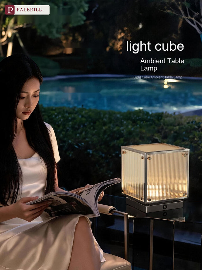 PALERILL | Glass Cube Table Lamp with 3-Color Ambient Light
