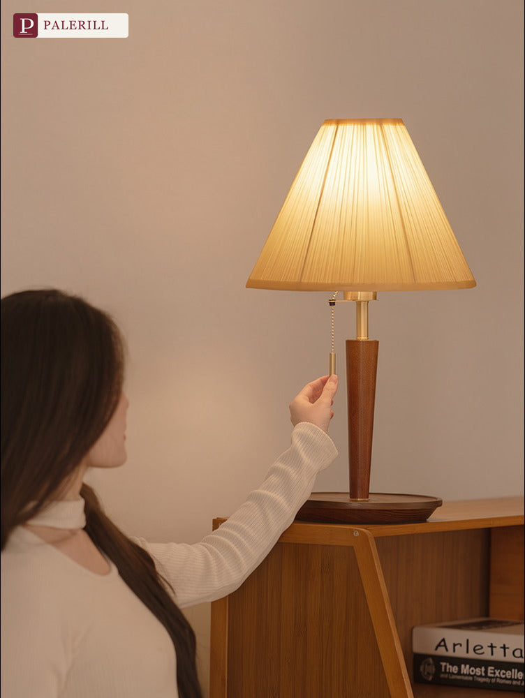 PALERILL | French Vintage Pleated Table Lamp in Walnut