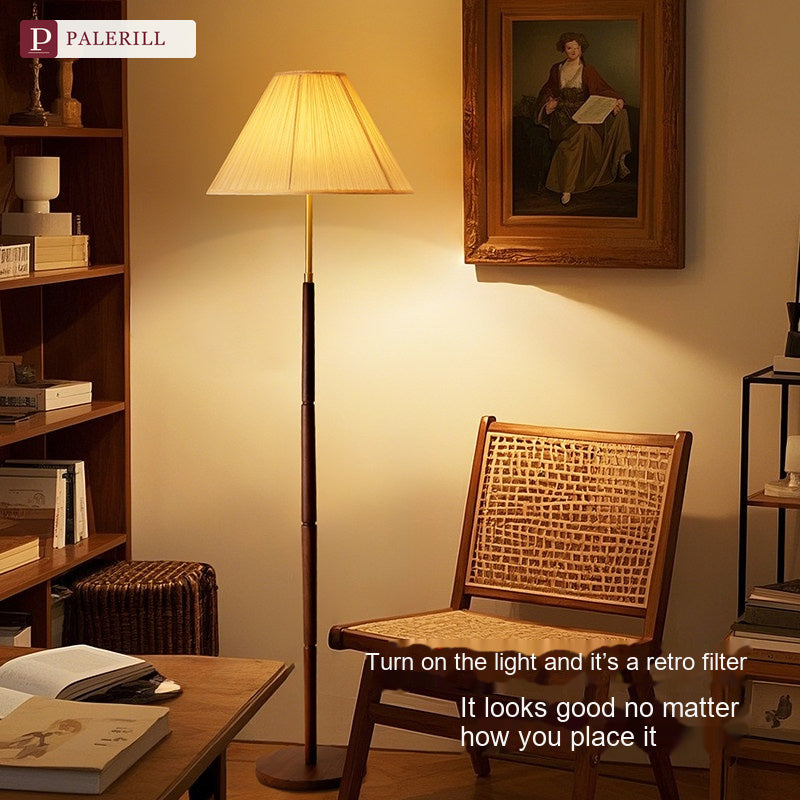 PALERILL | Mid-Century Pleated Walnut Floor Lamp