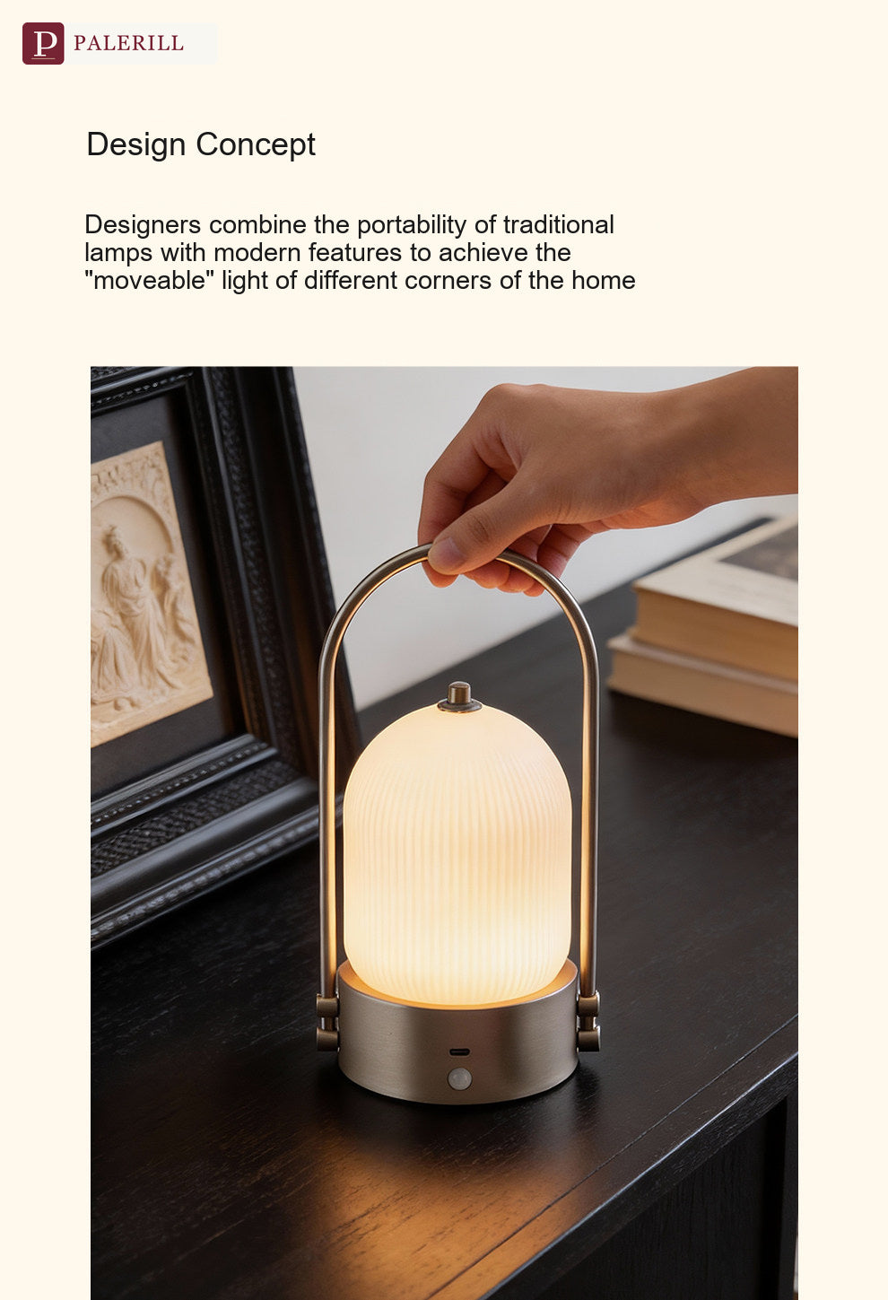 PALERILL | Portable Glazed Glass Table Lamp with Motion Sensor