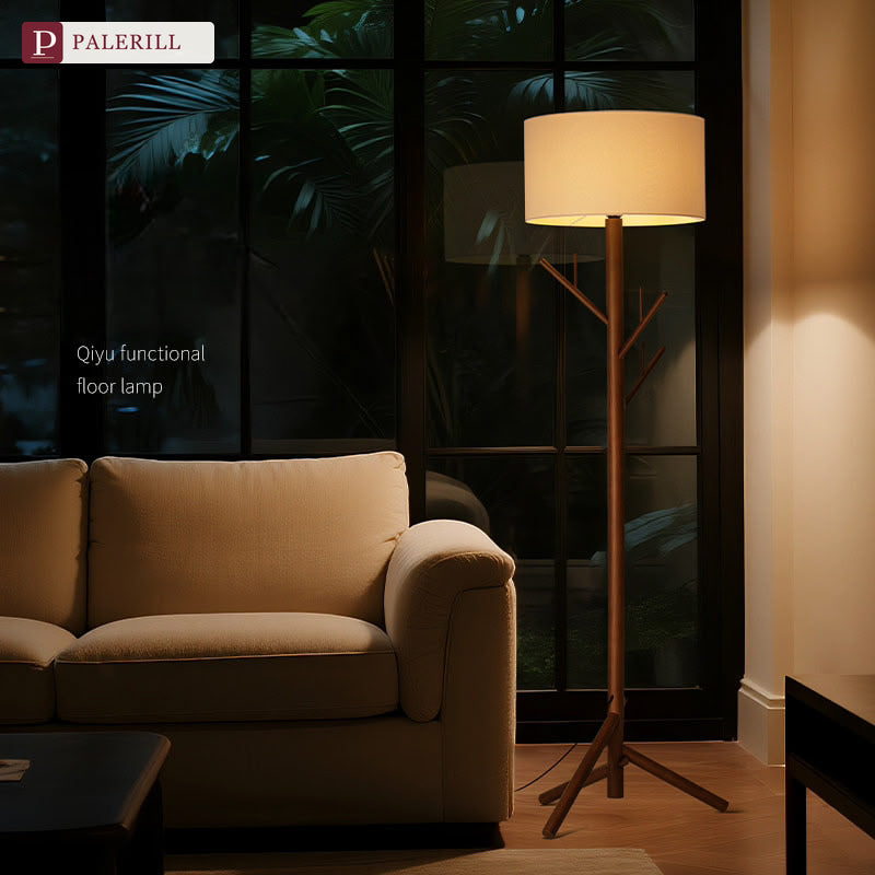 PALERILL | Wabi-Sabi Solid Wood Floor Lamp with Coat Rack