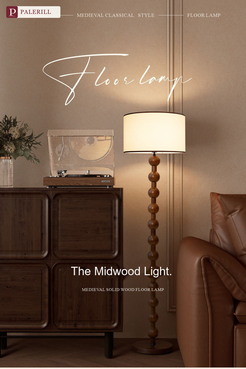 PALERILL | Mid-Century Solid Wood Full-Spectrum Floor Lamp