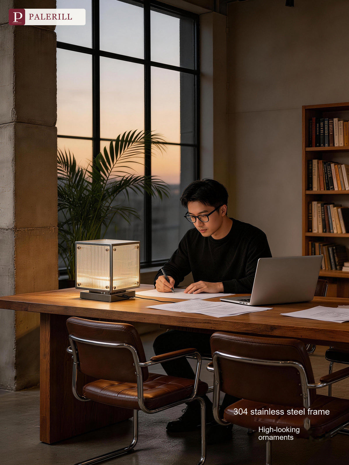 PALERILL | Glass Cube Table Lamp with 3-Color Ambient Light