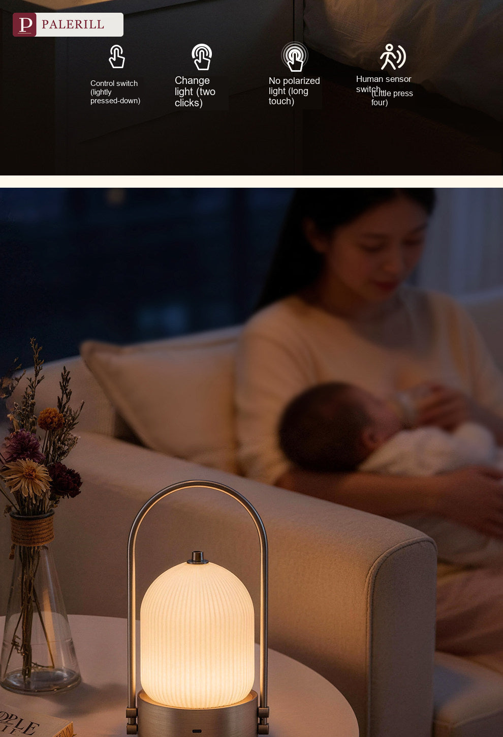 PALERILL | Portable Glazed Glass Table Lamp with Motion Sensor