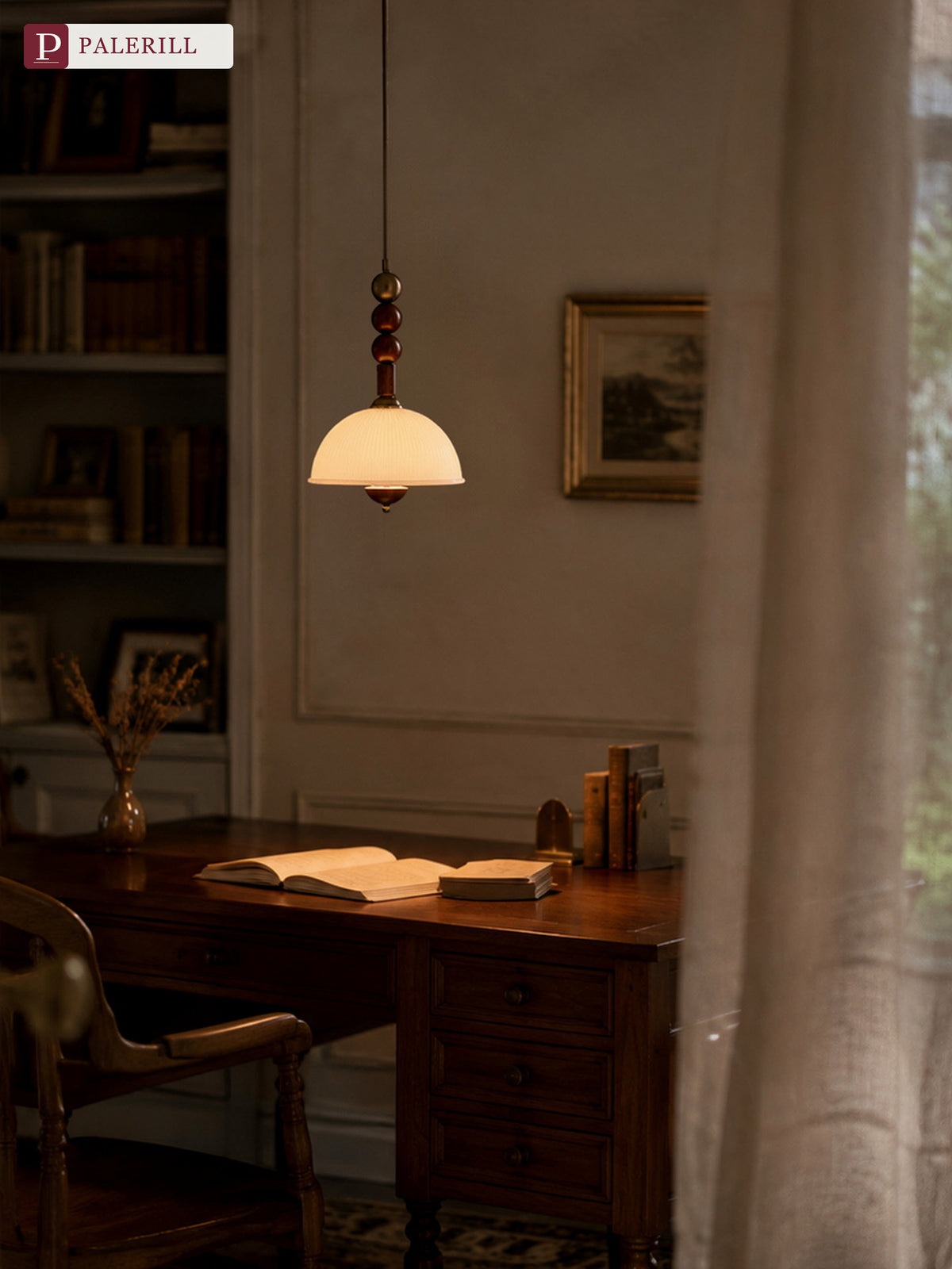 PALERILL | French Vintage Flying Saucer Wood Pendant Light