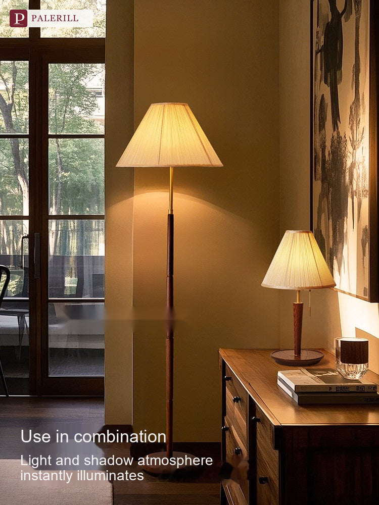 PALERILL | French Vintage Pleated Table Lamp in Walnut