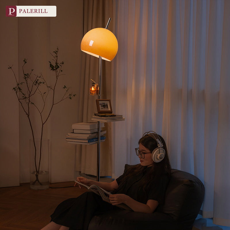 PALERILL | Mid-Century Floor Lamp with Storage Shelf