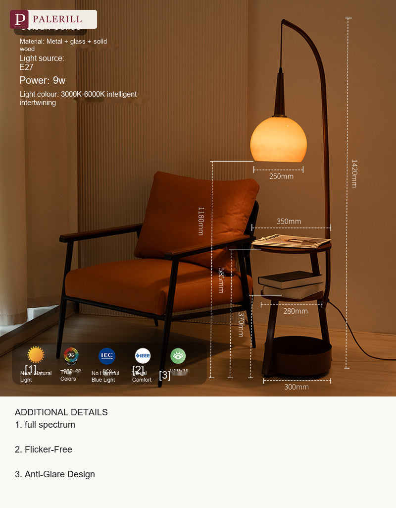 PALERILL | Mid-Century Floor Lamp with Integrated Side Table