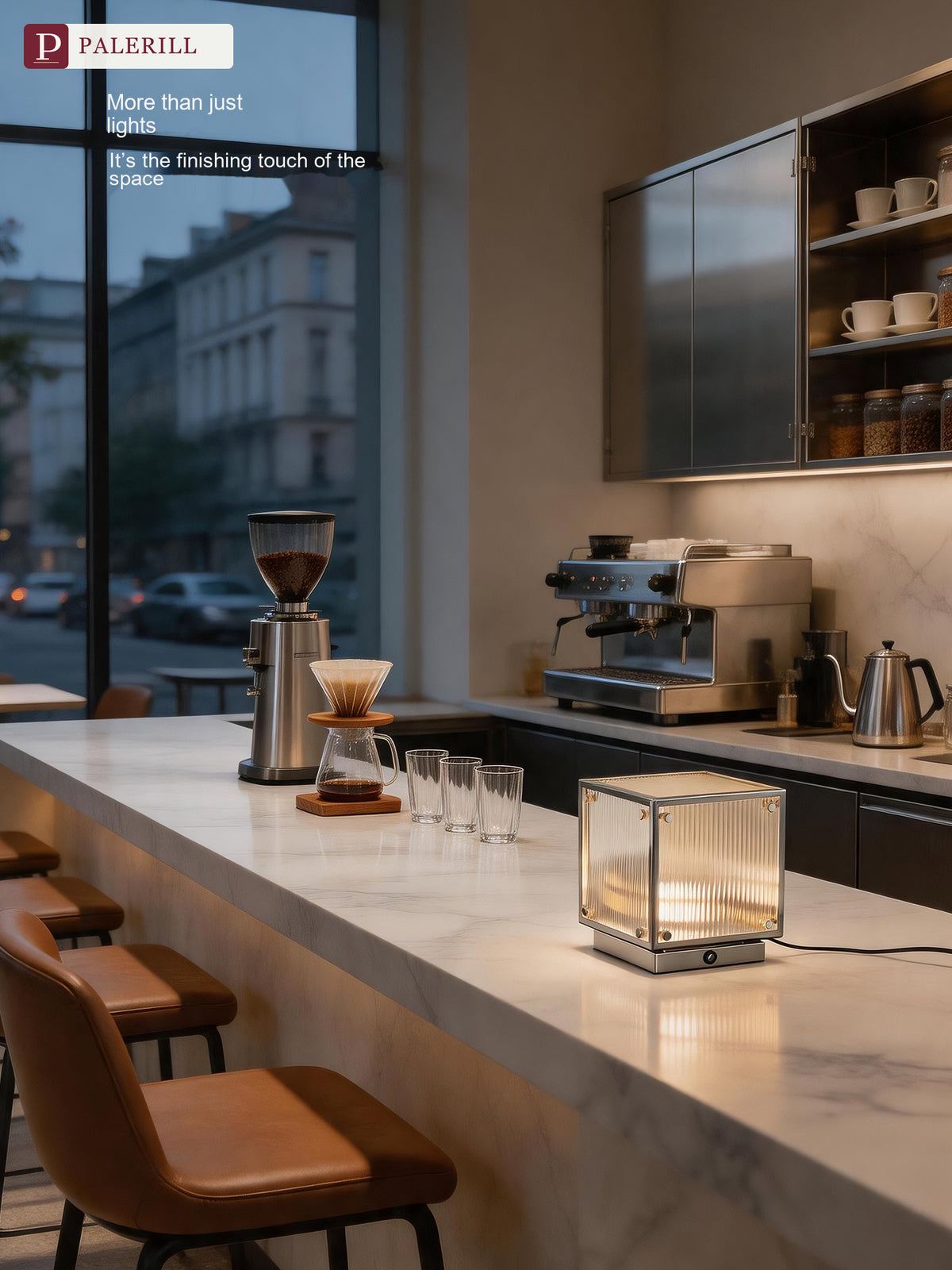PALERILL | Glass Cube Table Lamp with 3-Color Ambient Light