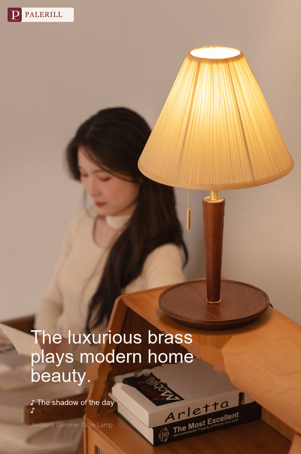 PALERILL | French Vintage Pleated Table Lamp in Walnut