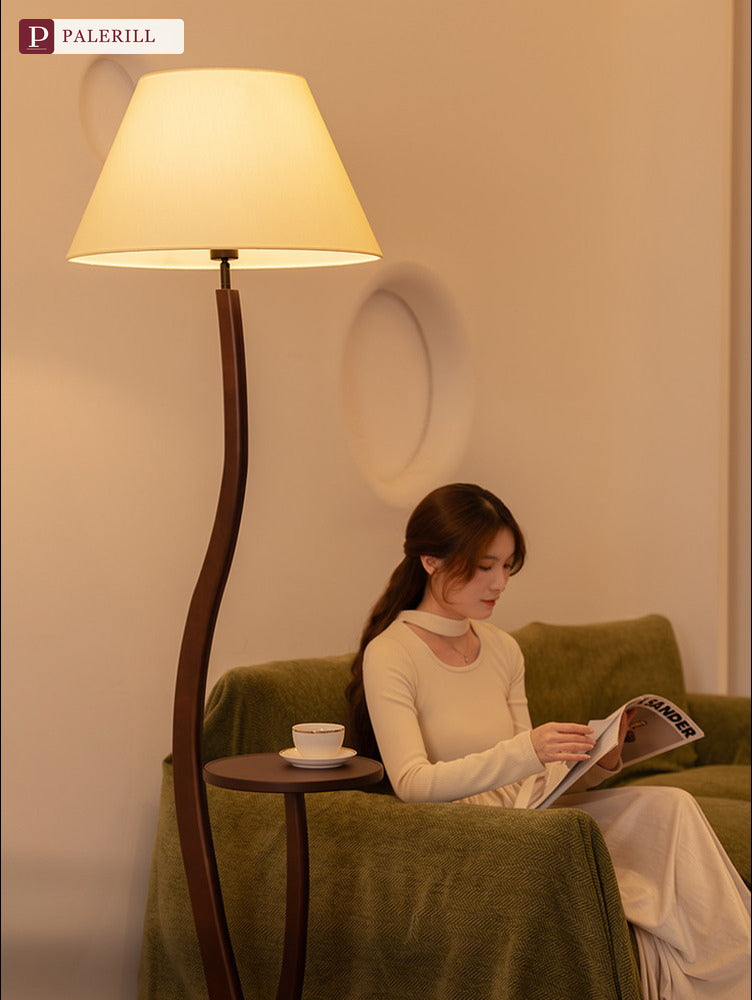 PALERILL | lampadaire intelligent en bois massif avec étagère mid-century