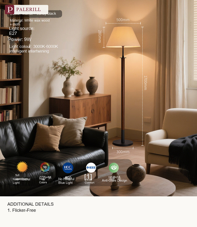 PALERILL | Mid-Century Solid Wood Dimmable Floor Lamp II