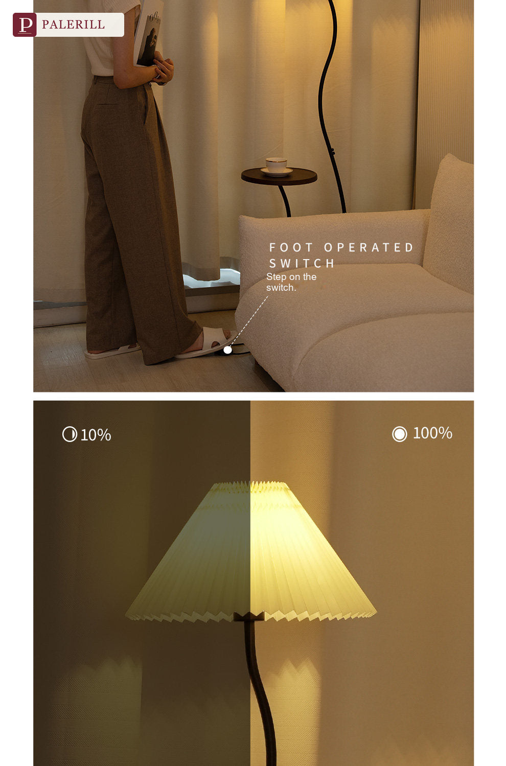 PALERILL | Mid-Century Floor Lamp with Integrated Side Table