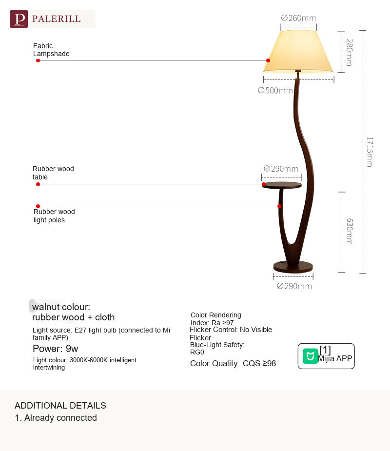 PALERILL | Smart Vintage Floor Lamp with Solid Wood Side Table
