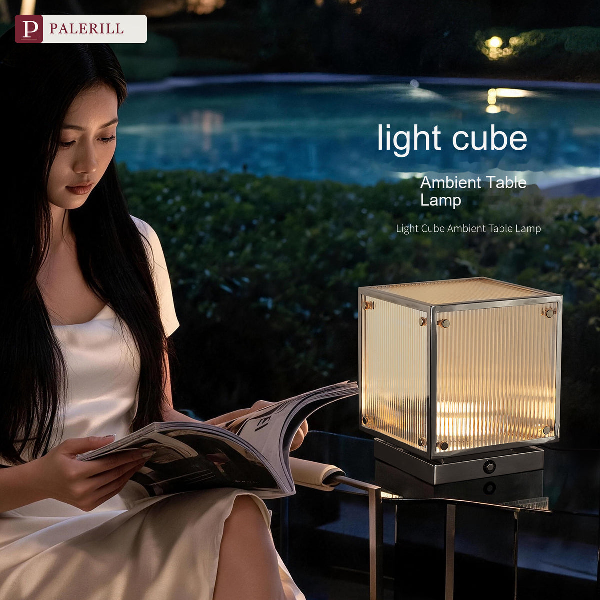 PALERILL | Glass Cube Table Lamp with 3-Color Ambient Light
