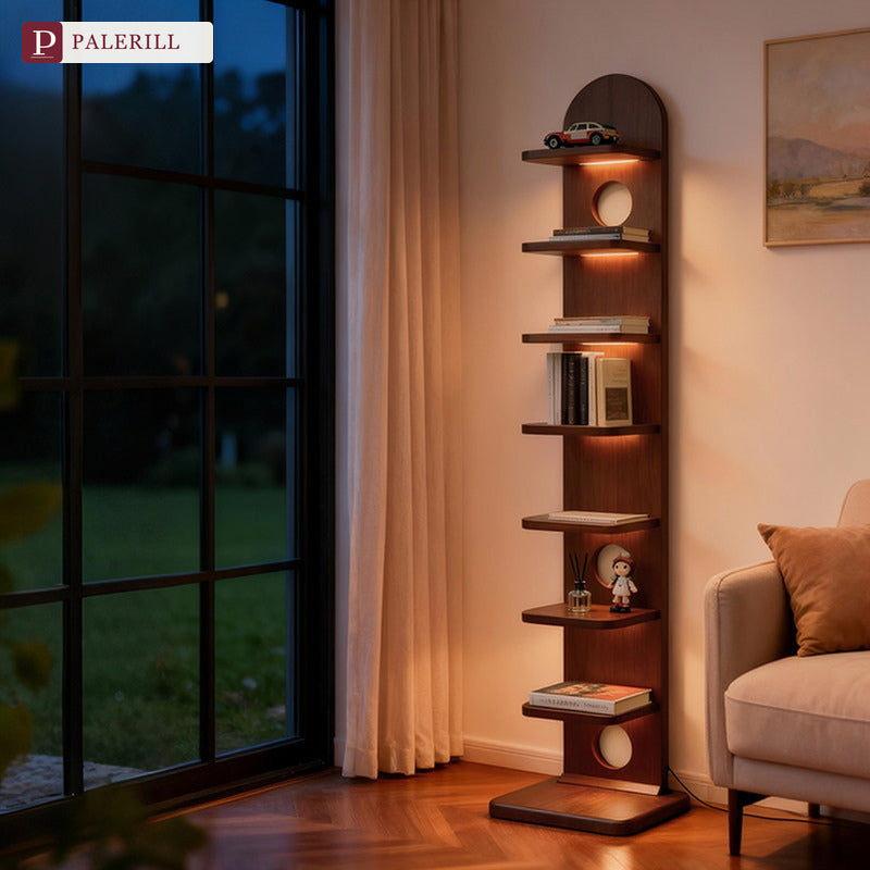 PALERILL | Vintage Solid Wood Bookshelf Floor Lamp