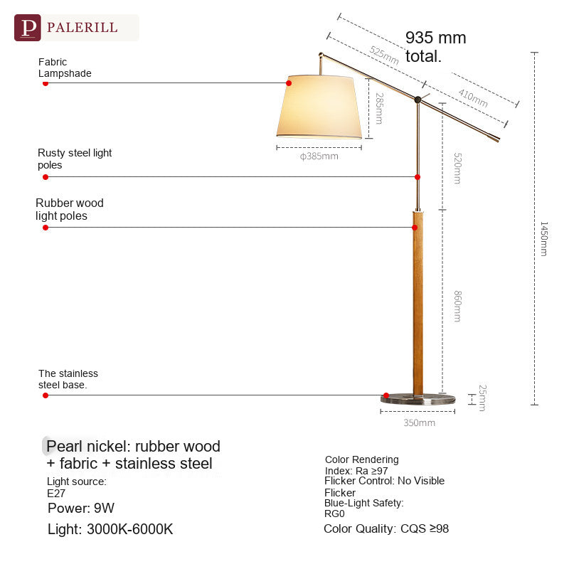PALERILL | Mid-Century Solid Wood Swing-Arm Reading Lamp