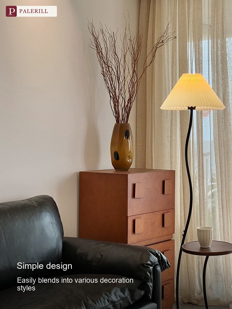 PALERILL | Cream Wood-Tone Floor Lamp with Built-In Side Table