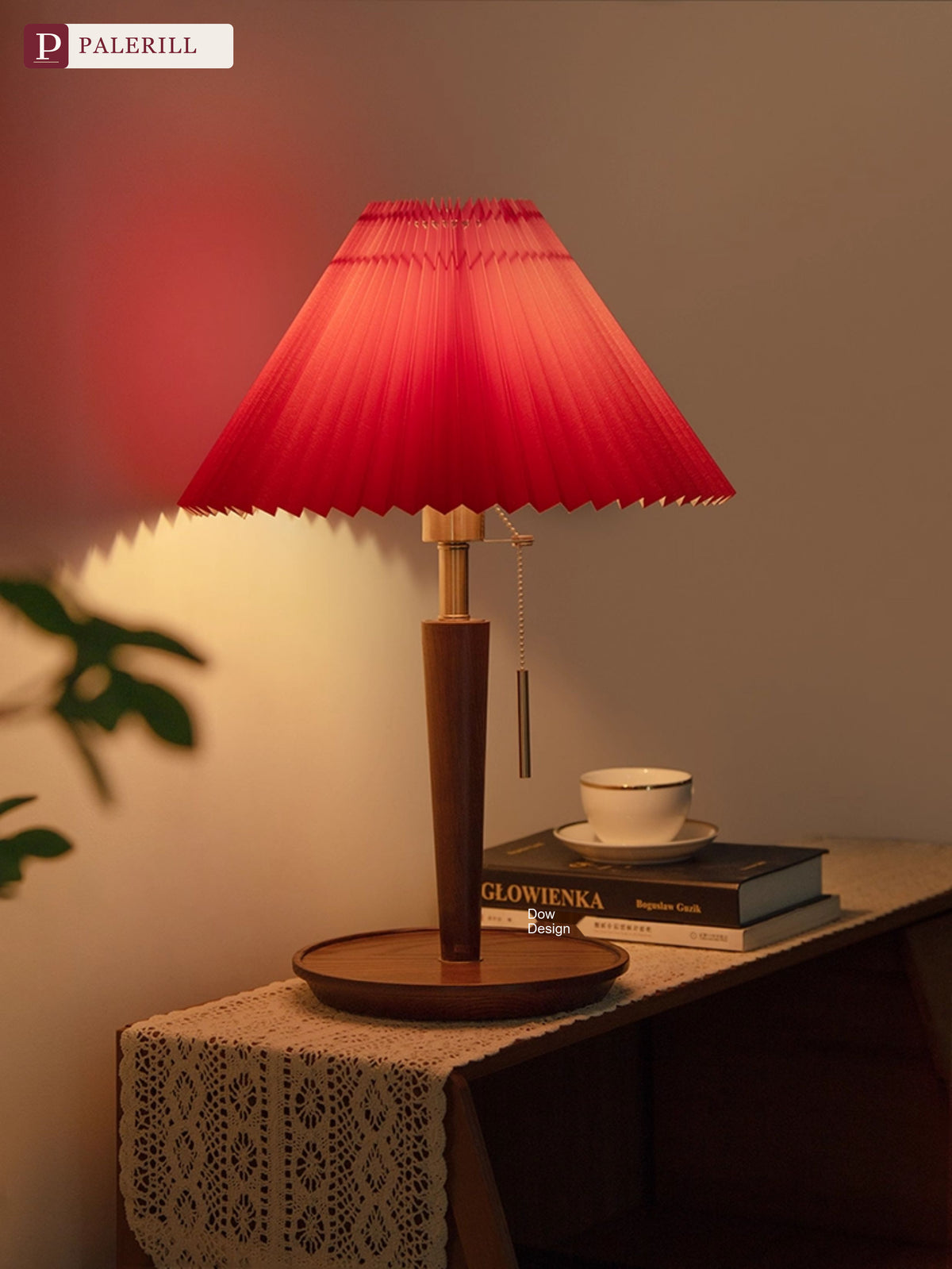 PALERILL | Chinese Pleated Table Lamp in Festive Red