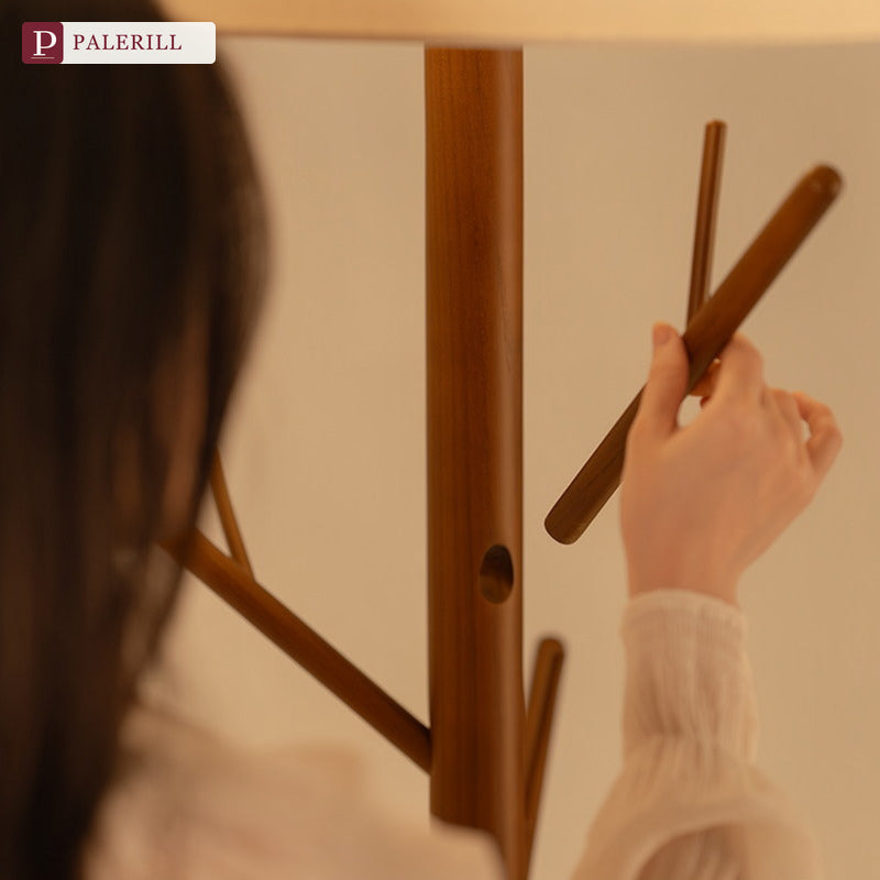 PALERILL | Wabi-Sabi Solid Wood Floor Lamp with Coat Rack