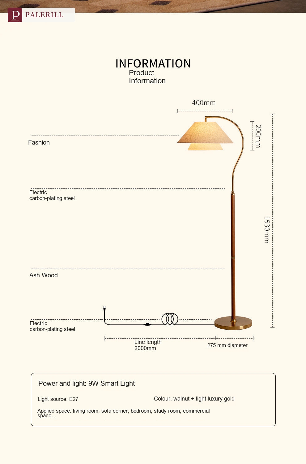 PALERILL | Mid-Century Solid Wood Floor Lamp