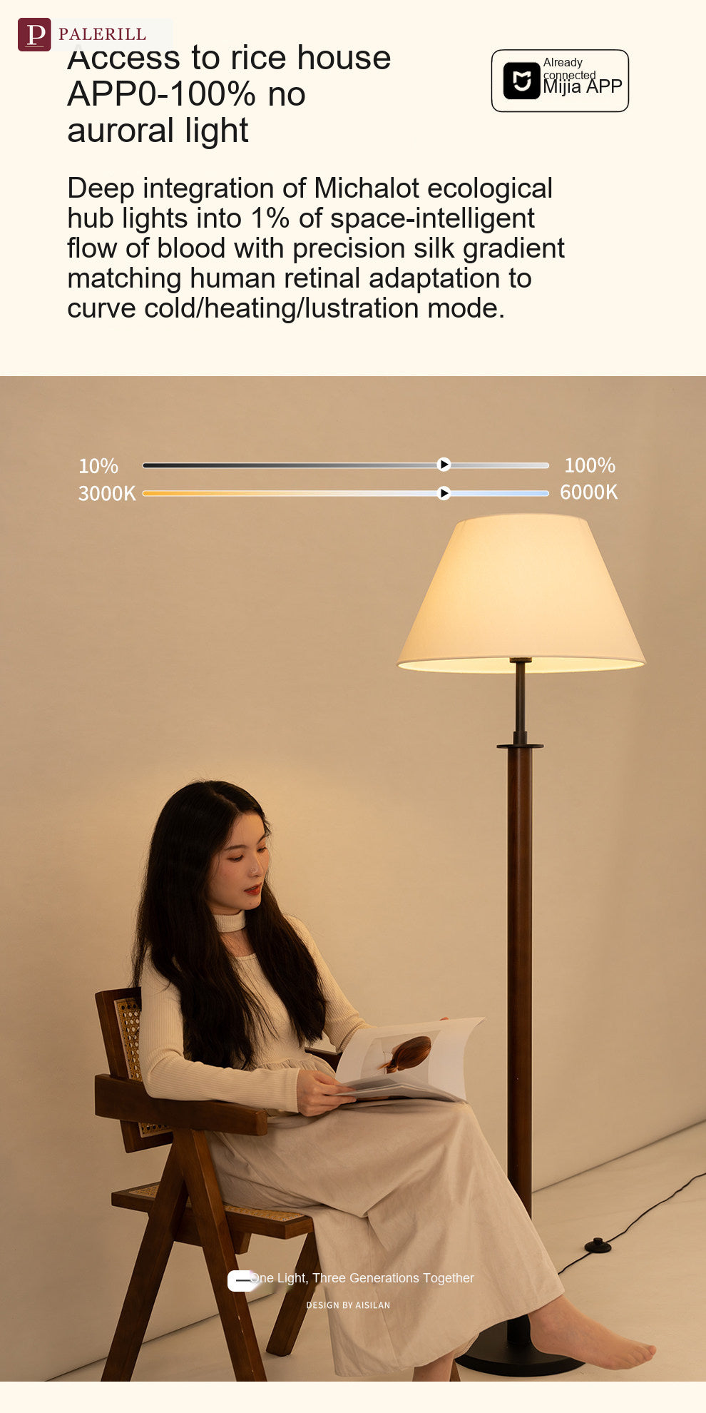 PALERILL | Mid-Century Solid Wood Dimmable Floor Lamp II