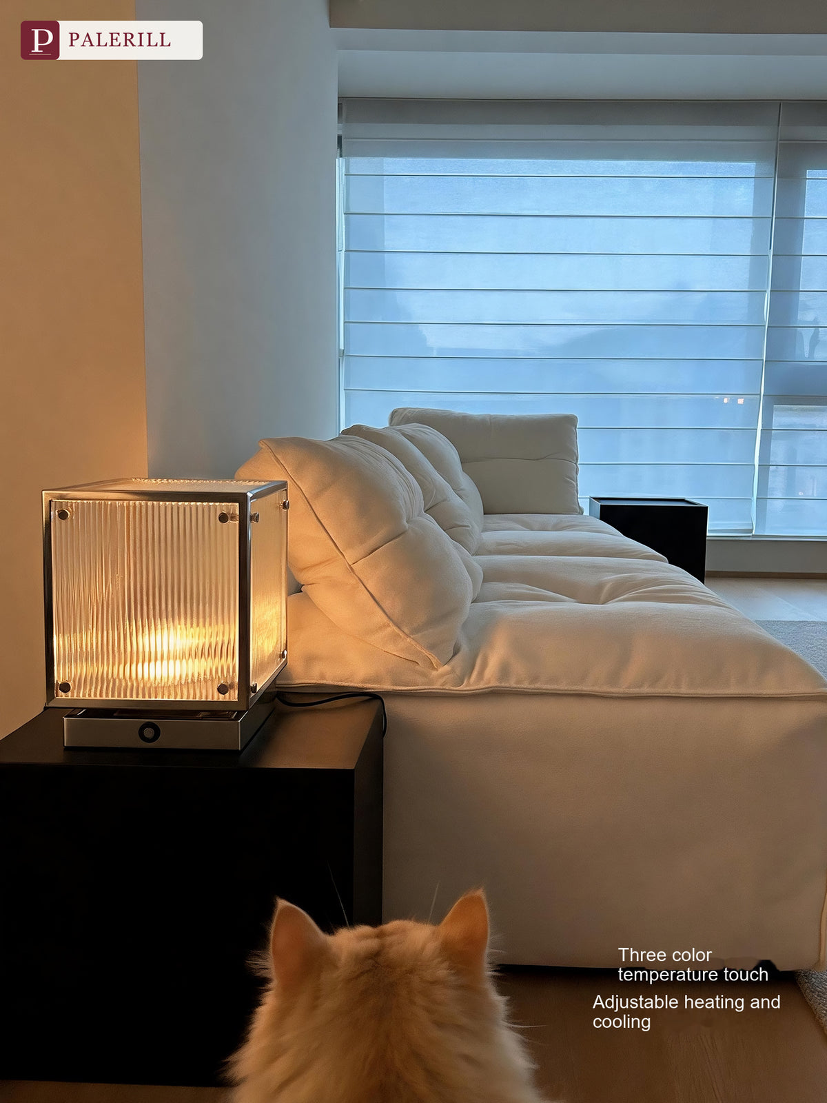 PALERILL | Glass Cube Table Lamp with 3-Color Ambient Light