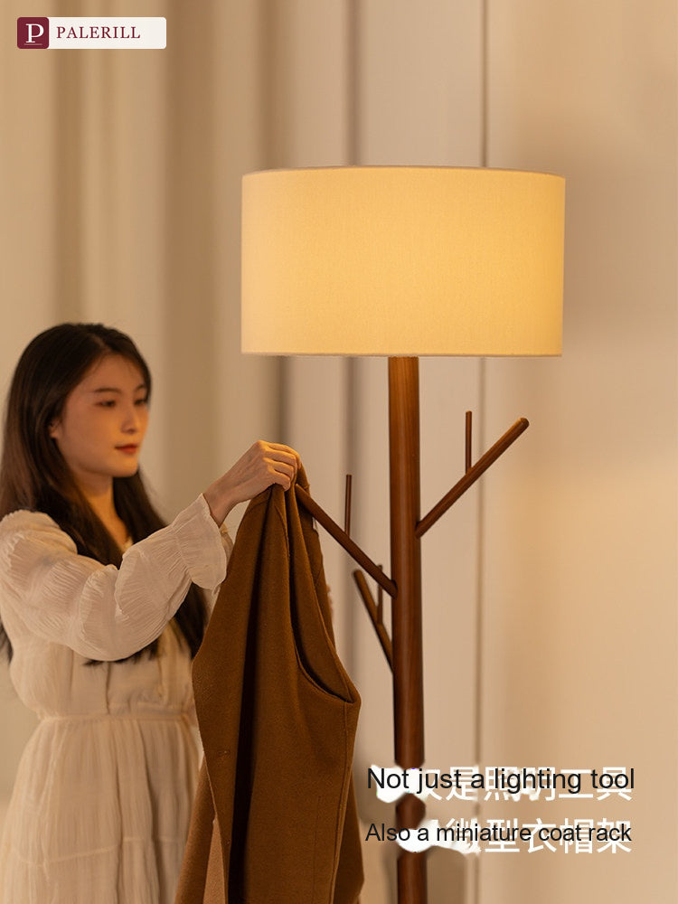 PALERILL | Wabi-Sabi Solid Wood Floor Lamp with Coat Rack