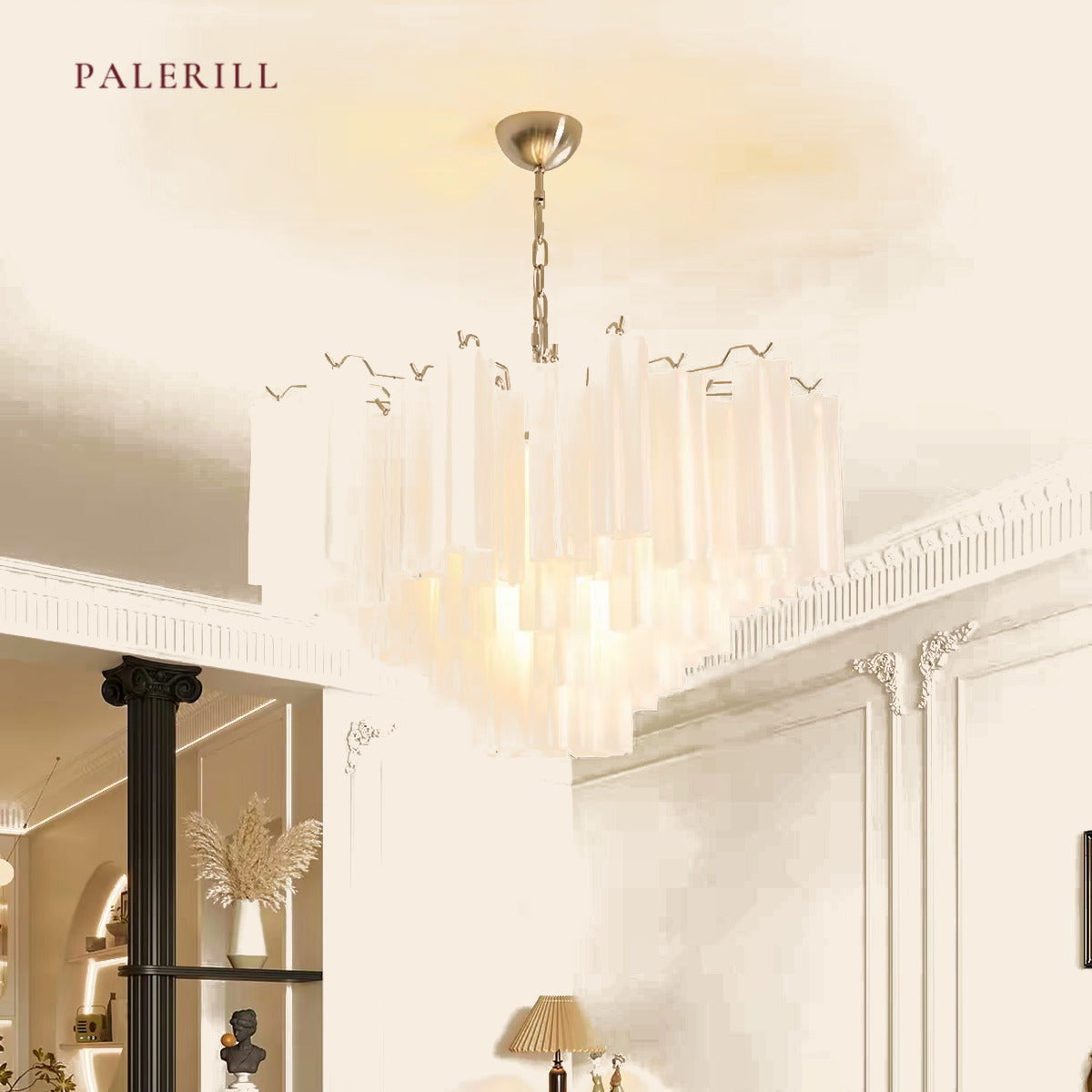 PALERILL AM0258 — Vintage French Cream Glass Chandelier (view 2)