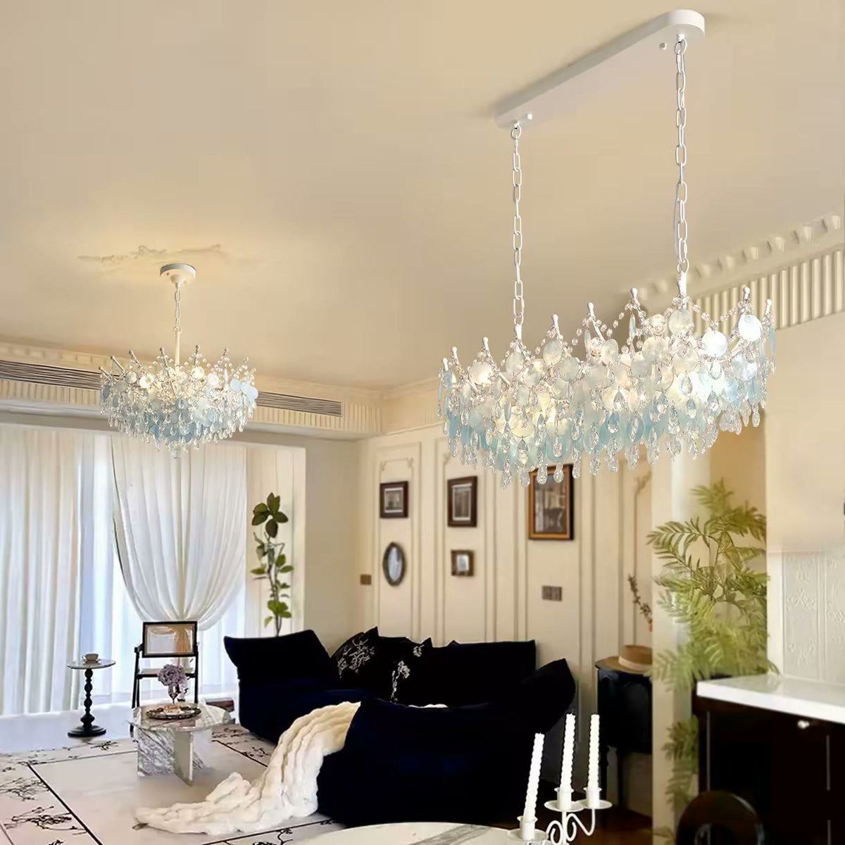PALERILL AM0262 — Vintage Blue Shell & Crystal Chandelier (view 2)