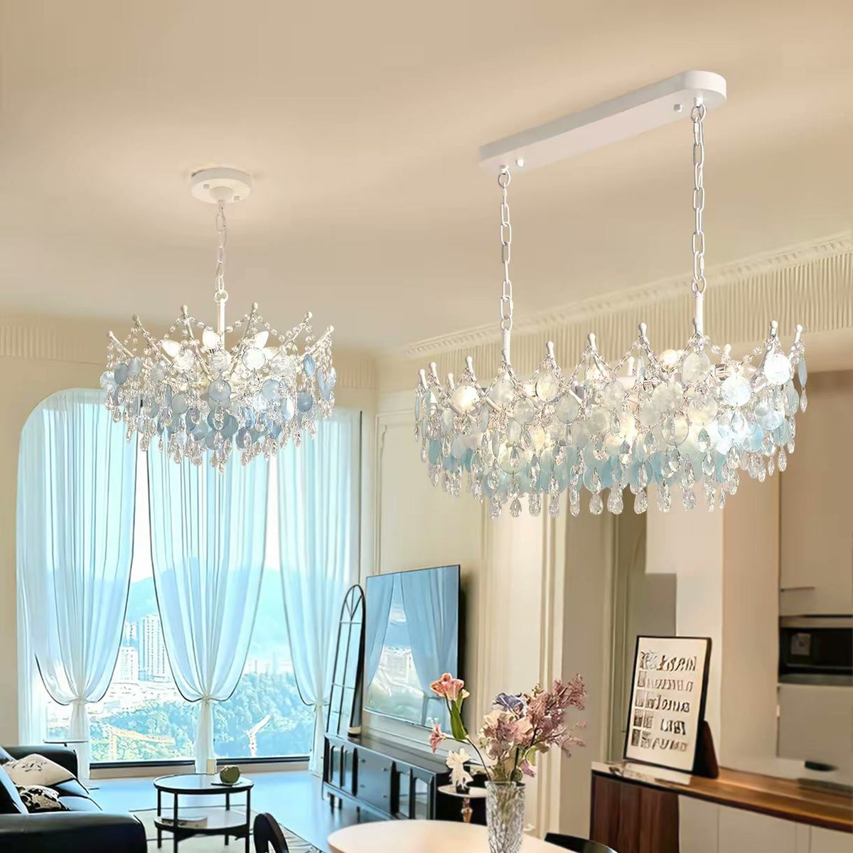PALERILL AM0262 — Vintage Blue Shell & Crystal Chandelier (view 4)