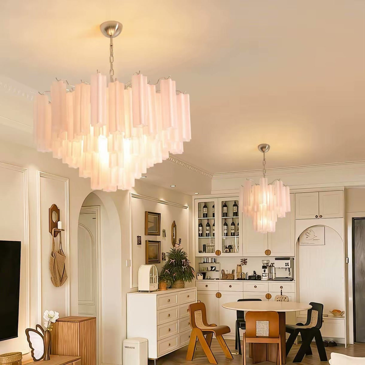 PALERILL AM0265 — Murano Pink Glass Nanyang Chandelier (view 4)