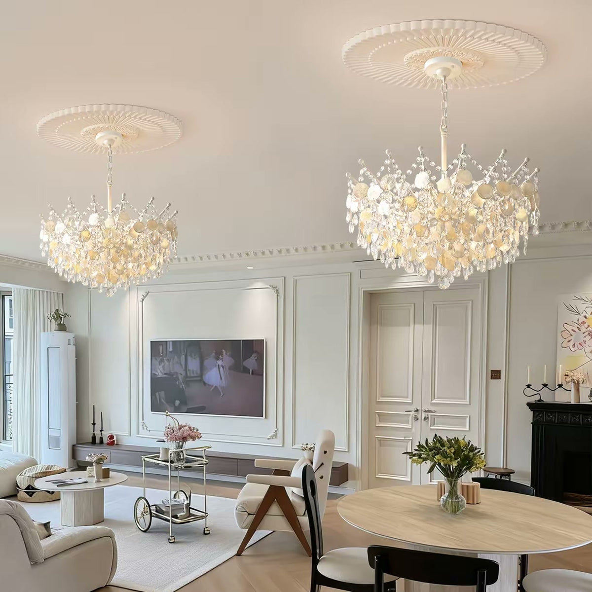 PALERILL AM0271 — Vintage Gold Shell Linear Chandelier (view 3)