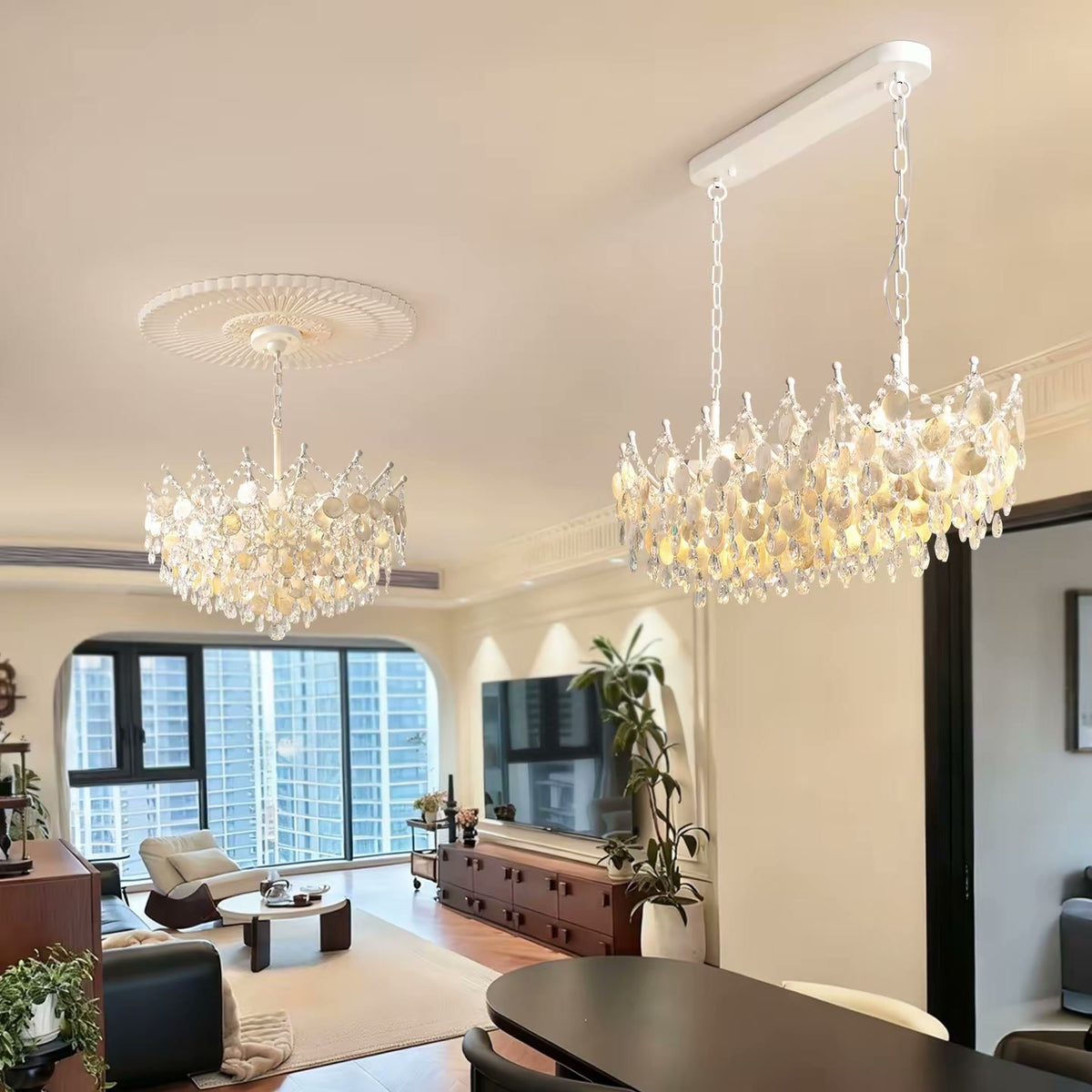 PALERILL AM0271 — Vintage Gold Shell Linear Chandelier (view 4)
