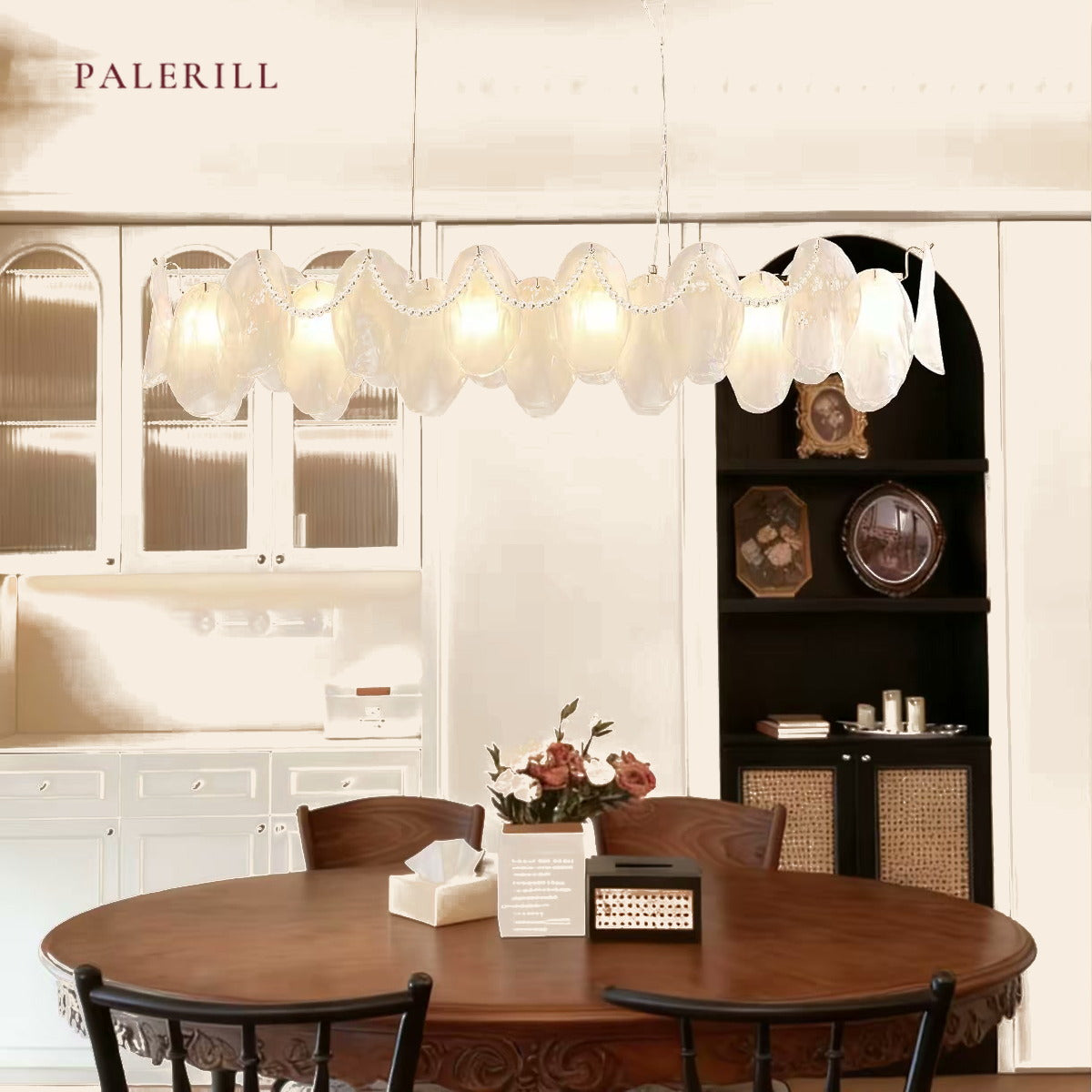 PALERILL AM0314 — Cream Cloud Glass Linear Chandelier (view 2)