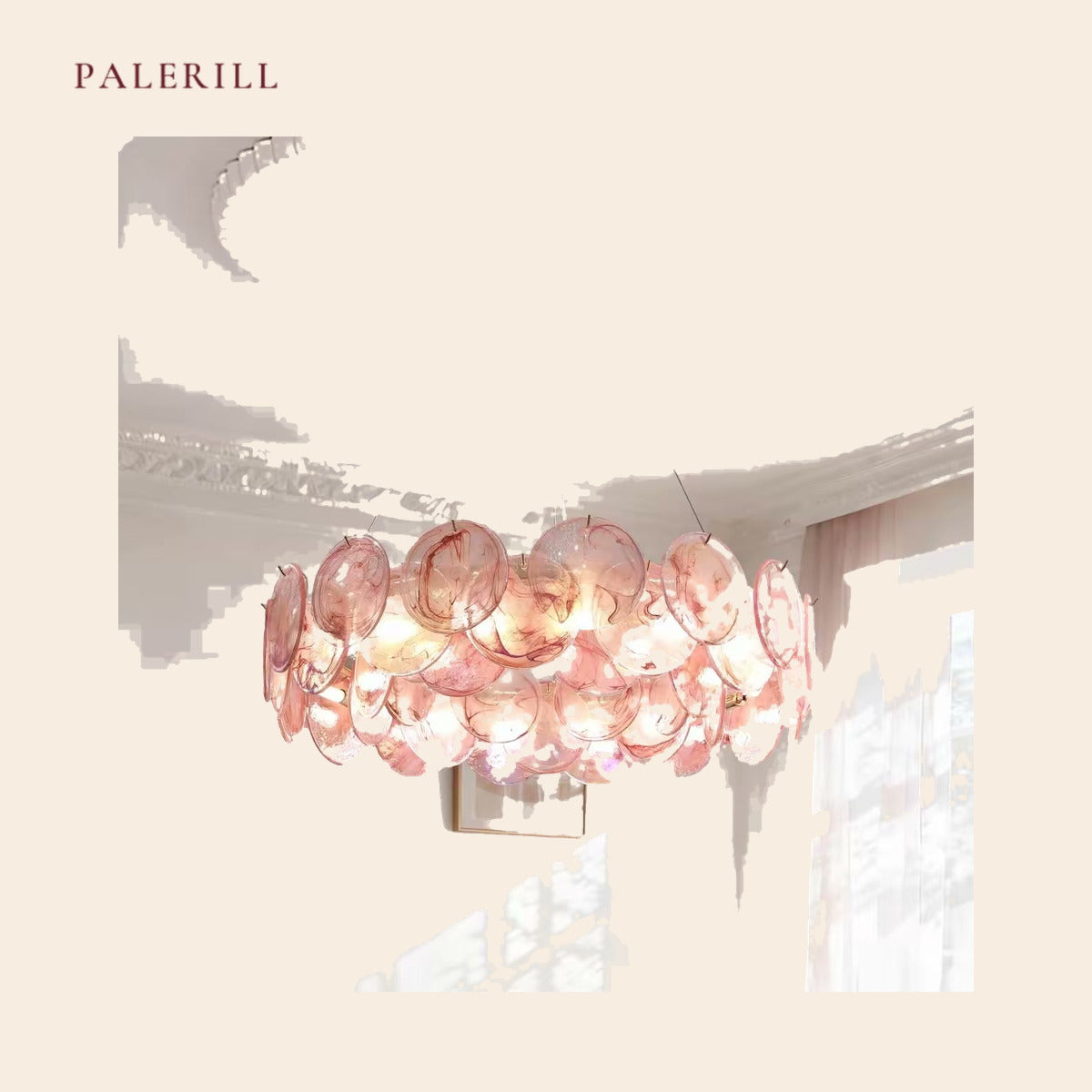 PALERILL AM0316 — French Designer Iridescent Glass Chandelier (view 2)