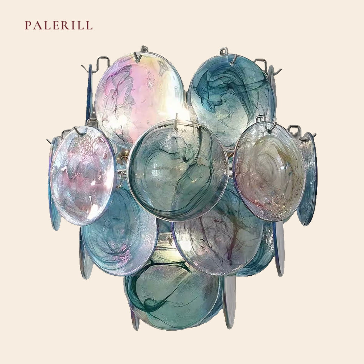 PALERILL AM0317 — Murano Iridescent Glass Chandelier (view 4)