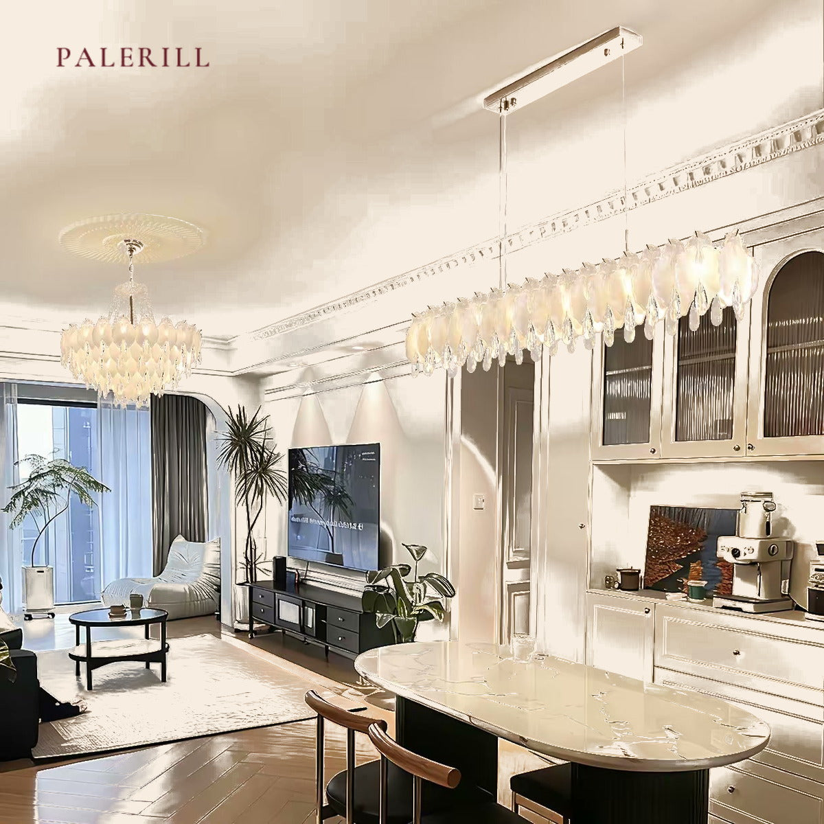 PALERILL AM0319 — French Cream Linear Island Chandelier (view 4)