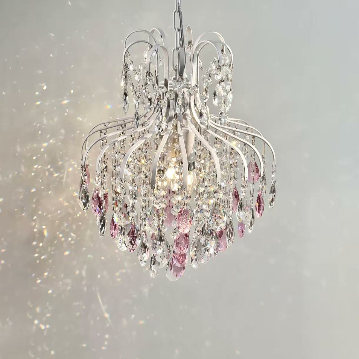 PALERILL AM0342 — Vintage French Pink Crystal Chandelier (view 2)