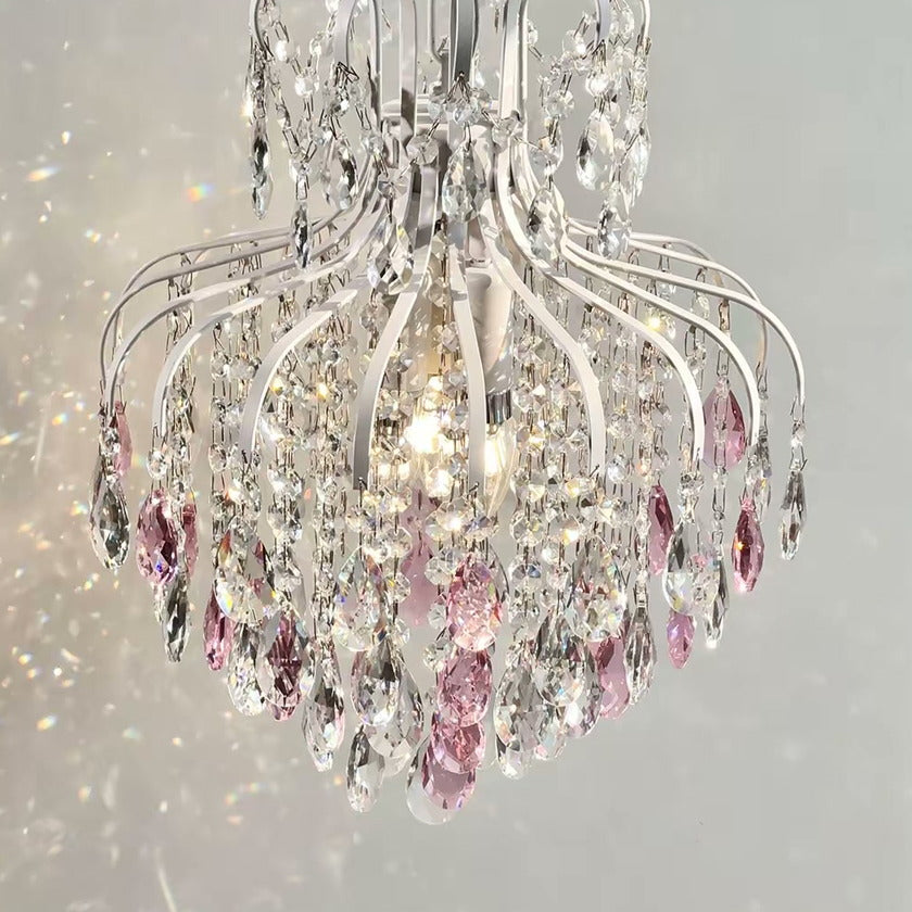 PALERILL AM0342 — Vintage French Pink Crystal Chandelier (view 3)